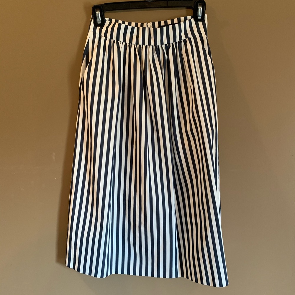 Zara woman navy white striped midi skirt, S